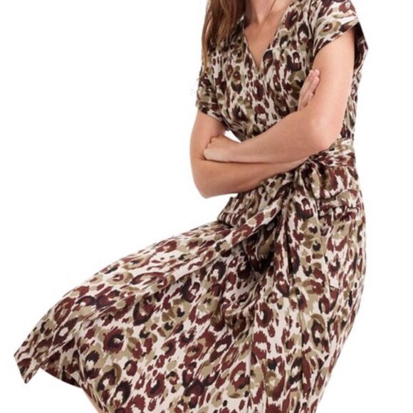 NWT J. Crew Autumn Cheetah Leopard Print Satin Crepe Wrap J6908 Safari Dress - Picture 4 of 15